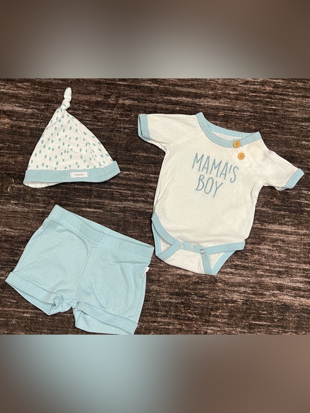 Baby "Mama's Boy" Blue Trim Bodysuit Set - 0-3 months
